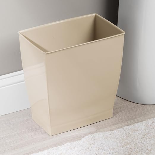 iDesign Small Plastic Bathroom Trash Can, Slim Rectangle Garbage Bin, 4-Pack, Brown | Bedroom, Office, Dorm