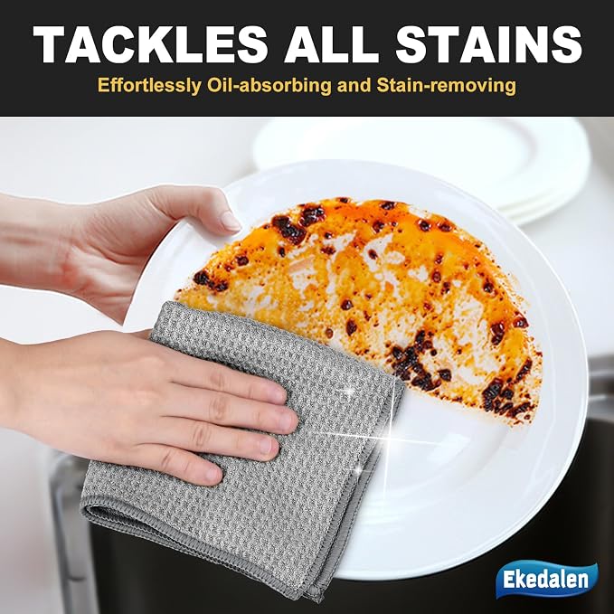 Microfiber Cleaning Cloth Lint Free Glass Polish, Grey | Waffle Weave Kitchen Towels, Quick Dry, Streak Free, Dust Rags for Household, 12 x12 in, 6 Pcak