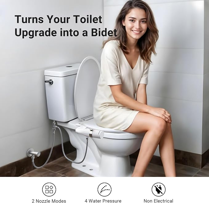 WATERLACE Bidet Attachment for Toilet Seat Sprayer - Non Electric Dual Nozzle with Cold Water - Self Cleaning Toilets Bathroom Spray for Butt Wash - Easy Slim Adjustable Pressure Control Rv Bidets