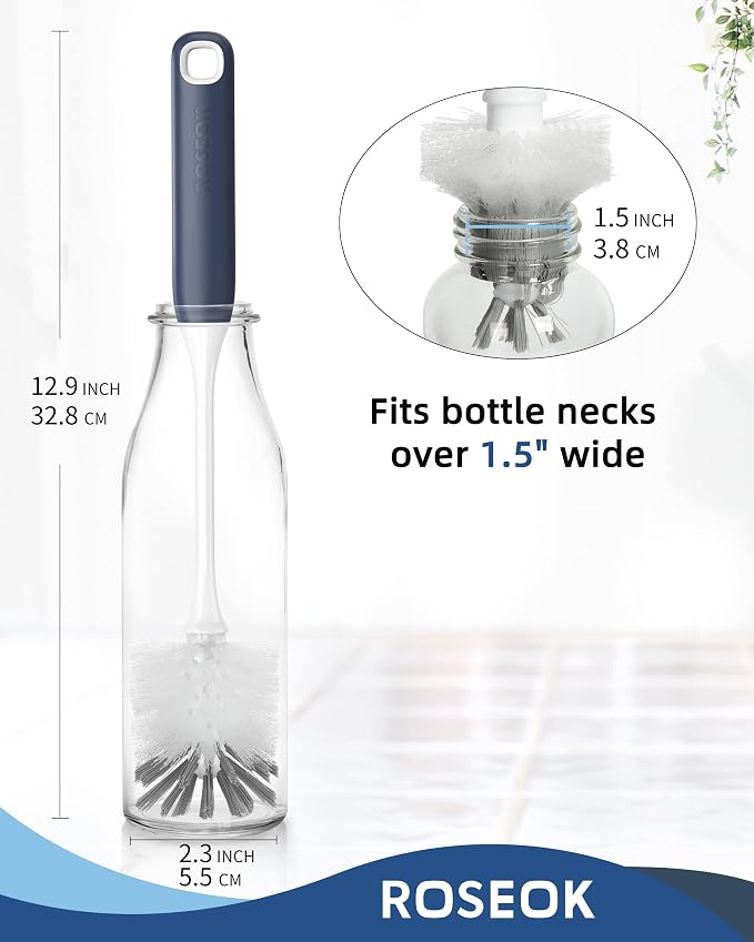 ROSEOK Bottle Brush, Water Bottle Brush, Flexible Bottle Brush, Cup Cleaner | For Cleaning Glass, Sports Bottle, Coffee Mug, Cup Cleaner, Navy Blue, 2 Pack