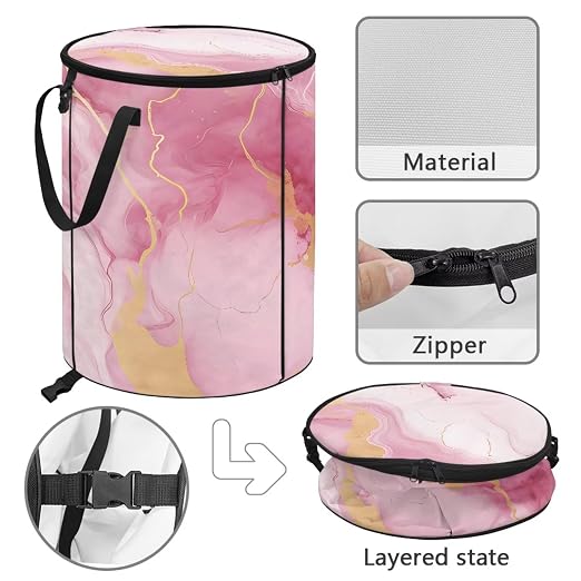 BIGCARJOB Collapsible Trash Can Pop Up Camper Trash Can with Lid, 22.83x17.71, Water Proof Bag Outdoor Garbage Bin Storage Accessories, Purple Marble Print