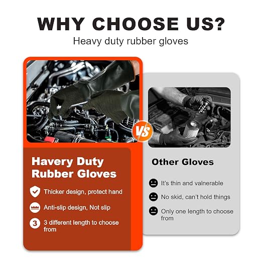 North Tower Heavy Duty Rubber Gloves, Industrial Gloves（18in,2 pair） | Long-lasting and Non-Slip Design,Flexible,Waterproof Reusable for Cleaning, Dishwashing,Industrial and Auto Care. ﻿