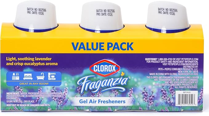 Clorox Fraganzia Gel Air Freshener Cone, Lavender Scent 6oz 3pk | Great in bedrooms, bathrooms, kitchens, and offices; soothing lavender blends with crisp eucalyptus for a calming home scent