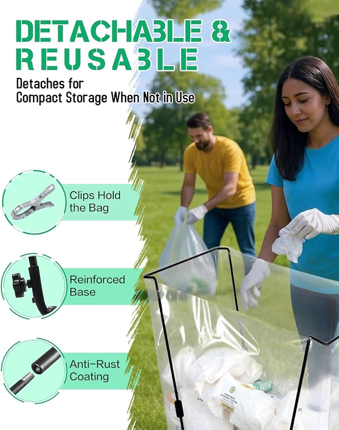 2 Pack Heavy Duty Metal Trash Bag Holder Stand for Yard | Fits 30-45 gallon bags, Sturdy metal frame, Portable, Multi-use, Holds yard waste bag open for easy leaf & debris collection