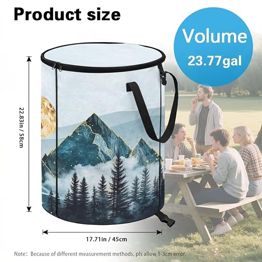 Natural Scenery Outdoor Garbage Can with Lid Fashion Car Trash Can for Back Seat Floral Waterproof Foldable Trash Cans for Camping Bedroom Decoration