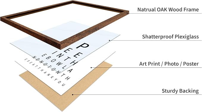 Poster Master 2-Piece Bathroom Sign Print - Eye Chart & Rules Poster - Humorous Guest Bath Decor - Minimal Typography Design - Powder Room Decor - Funny Restroom Sign - 16x20 Brown Framed