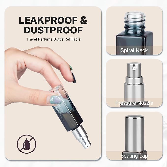 Perfume Travel Refillable 3 Pack 10ml Leak Proof Travel Perfume Bottles | Leak Proof Glass, Easy Refill, TSA Friendly Size, Fine Mist Spray Perfume Atomizer Ideal for Travel, Purse and Daily Carry