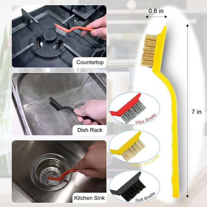 9 Pack Crevice Cleaning Brush Set, Hard Bristle Detail Brush Set for Deep Cleaning Kitchen, Bathroom, Grout, Sink, Bottle, Blender, Corners, Tight Spaces