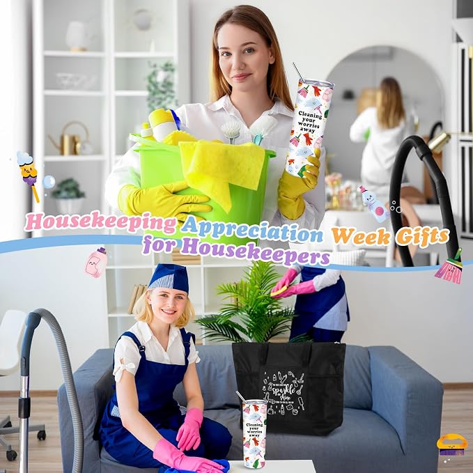 Sieral Housekeeping EVS Week Appreciation Gifts,Thank You,Black | Insulated Tumbler 20oz & Large Tote Bag Set for Women Custodian School Healthcare Cleaning Crew House Cleaner Maid Janitor