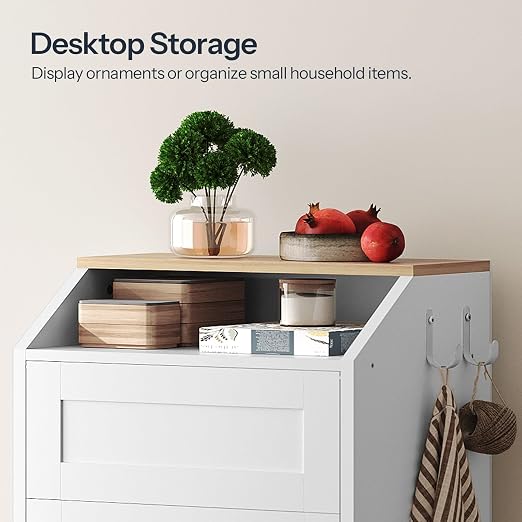 Trash Cabinet, Freestanding Trash Can Cabinet, Wooden Recycling with Flip Door, 10 Gallon Hidden Kitchen Garbage Can for Kitchen, Living Room, White WB01WT
