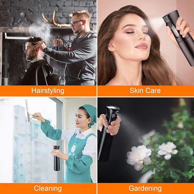 10OZ Continuous Spray Bottle - Hair & Face Ultra Fine Mist Spray Bottles, Refillable Empty Water Sprayer, Leak Proof Portable Spray Bottles for Hairstyling, Skincare, Plants, Cleaning, Pets, Travel | Fine spray mist approx. 0.3 seconds per operation, 3...