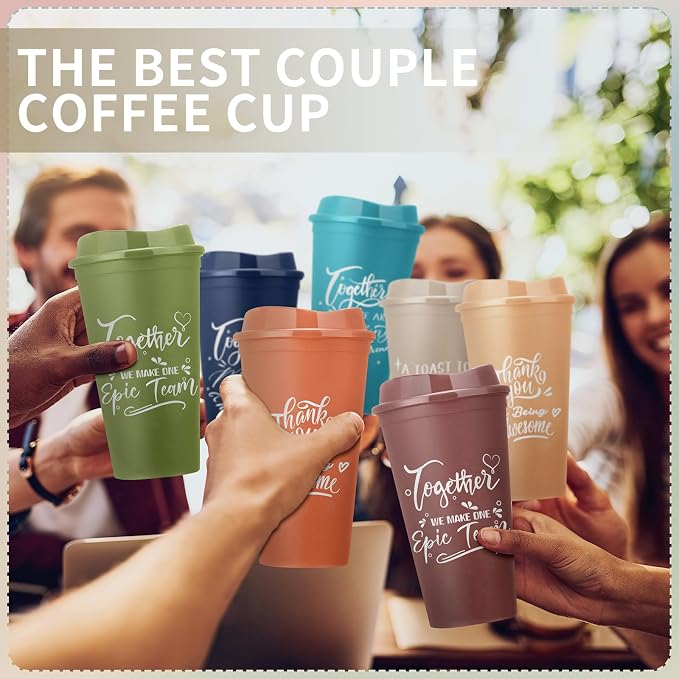 Pickmesh 15 Pcs Housekeeping Employee Appreciation Gifts Cups,Morandi Color | 16 oz Plastic Tumblers with Lids, Reusable Coffee Cups, Thank You Gifts, for Staff Volunteer Coworker Teacher