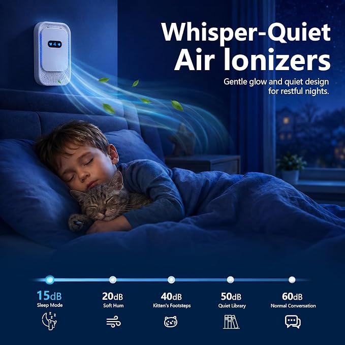 Air Ionizers 4 Pack, Small Negative Ion Air Purifiers, Low Noise Portable Air Freshener for Odor, Smoke, Dust, Pets, Fresh Odor Eliminator Kit (White-4pcs)
