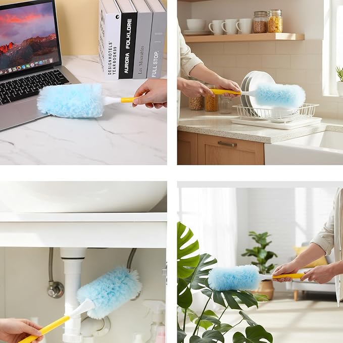 60 Count Heavy Duty Dusters Refills, Disposable Cleaning Duster Kit | Microfiber Dusters, Multi-Surface Duster, with Extendable Handle, and 1 Handle, for Home, Ceiling Fan, Furniture, Blinds
