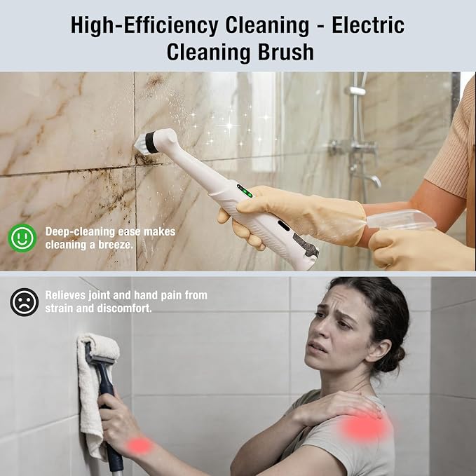 Electric Grout Cleaner, Electric Spin Scrubber, 5 Magnetic Heads | Rechargeable Waterproof Power Scrubber for Tile Grout, Bathroom, Kitchen, Sink & Crevices