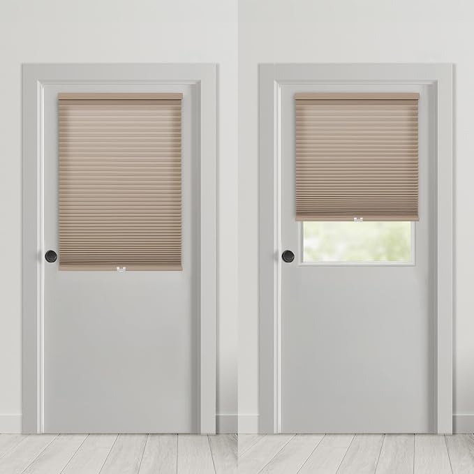DEZ FURNISHINGS Cordless No Tools No Drill 1.5" Magnet Light Filtering Shades for Metal Doors, 25" W x 72" H, Ivory
