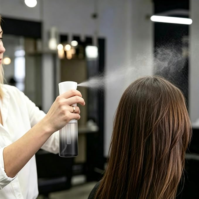 Continuous Fine Mist Spray Bottle, 200ml/6.8oz Gradient Refillable Leakproof Sprayer for Hair Curls Styling, Salon Barber, Skin Care, Pets, Plants & Household Cleaning (Black)