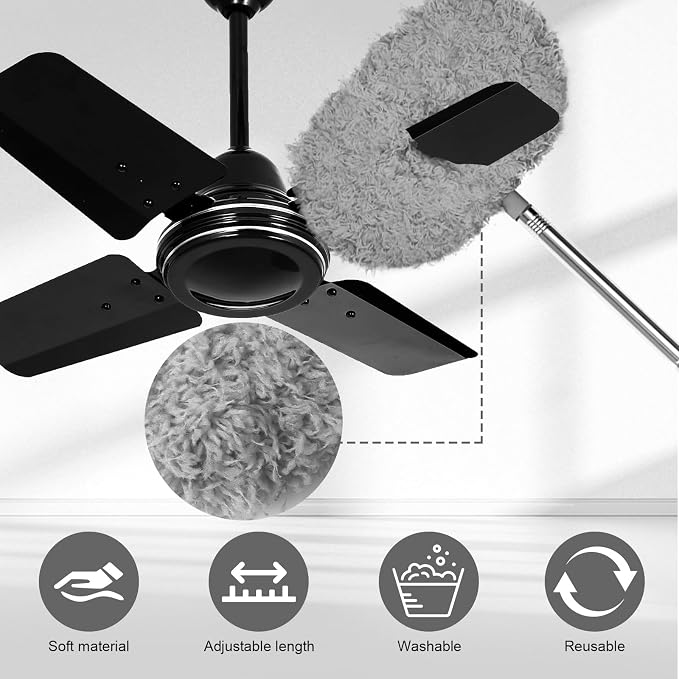 Eunice Ceiling Fan Cleaner Duster with Extension Pole | 13-78Inch Reusable Fan Blade Cleaning Tool for Cobweb Walls and Door Window