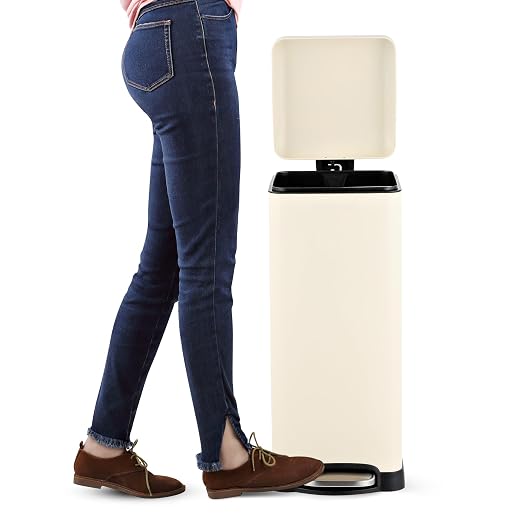 happimess HPM1007F Betty Retro 8-Gallon Step-Open Trash Can with Soft-Close Lid, Fingerprint Resistant, Modern, Minimalistic for Home, Kitchen, Laundry Room, Office, Bedroom, Bathroom, Almond | Fingerprint Resistant, Removable Liner, Semi-Rectangular, ...