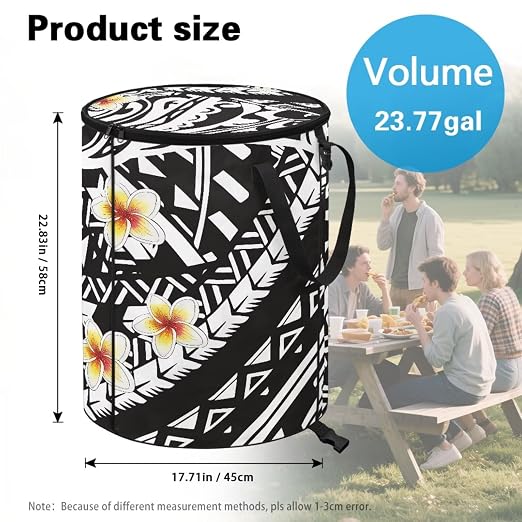 BIGCARJOB Polynesia Floral Recycle Trash Can Storage Outdoor Portable Trash Can Large Pop-Up Waste Bin Bag for Camping Beach Travel, 22.83x17.71 in