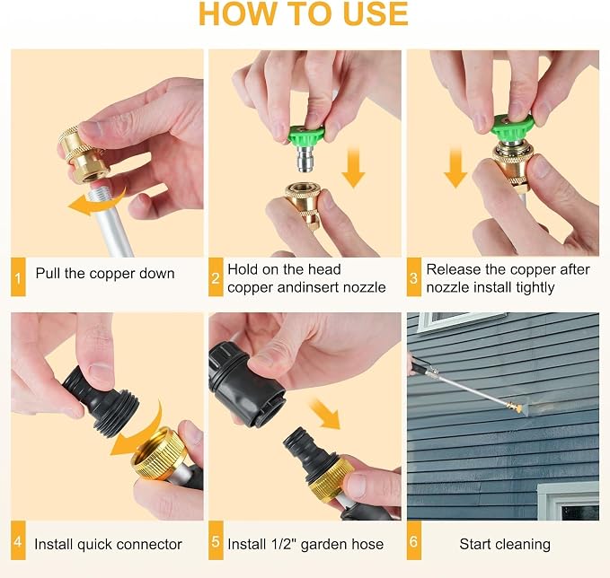 7-1 Jet Nozzle High Pressure Hose Nozzle for Patio, Car | High Pressure Power Washer Wand, Versatile Cleaning Tool, For Gutter, Patio, Car Wash, Gardening