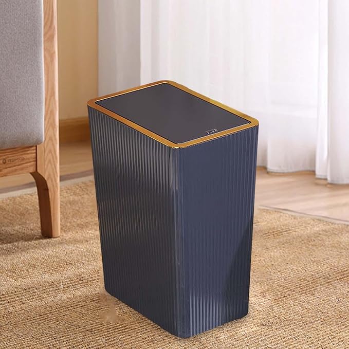 Narrow Garbage Can Kitchen Wastebasket with Press Type Lid Trash Can with Lids for Toilet Study Entryway Garage Laundry Room, 15L Blue