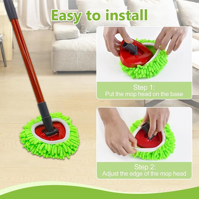 Mop Heads Replacements for O-Cedar RinseClean 2-Tank Spin Mop System | 6 Pack Chenille Duster Mop Replace Heads, Spin Mop Heads Dry/Wet Use for Hardwood Floor, Reusable and Washable, Green