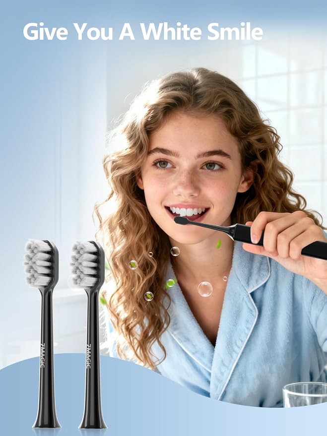 7MAGIC Model D36 Electric Toothbrush Replacement Brush Heads for Deep Cleaning, Durable and Effective, 2-Pack (Black)