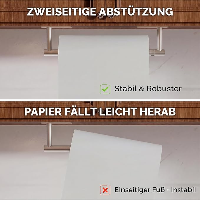 Paper Towel Holder Under Cabinet Self Adhesive Brushed Nickel | 304 Stainless Steel Post Pivoting Design Paper Towel Holder Wall Mounted & No Drilling for Kitchen Silver, Square Base