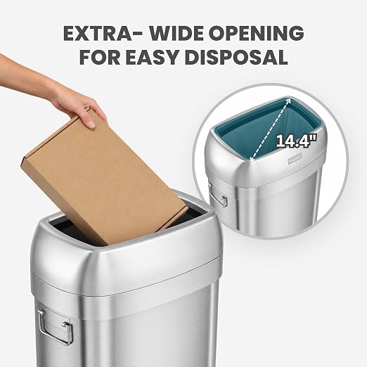 iTouchless 30 Gallon 114L Oval Open Top Stainless Steel Extra-Large Commercial Trash Can with Wheels, 2 AbsorbX Odor Filters | ADA Compliant Bin for Restaurant Restroom Hotel Office Healthcare Retail