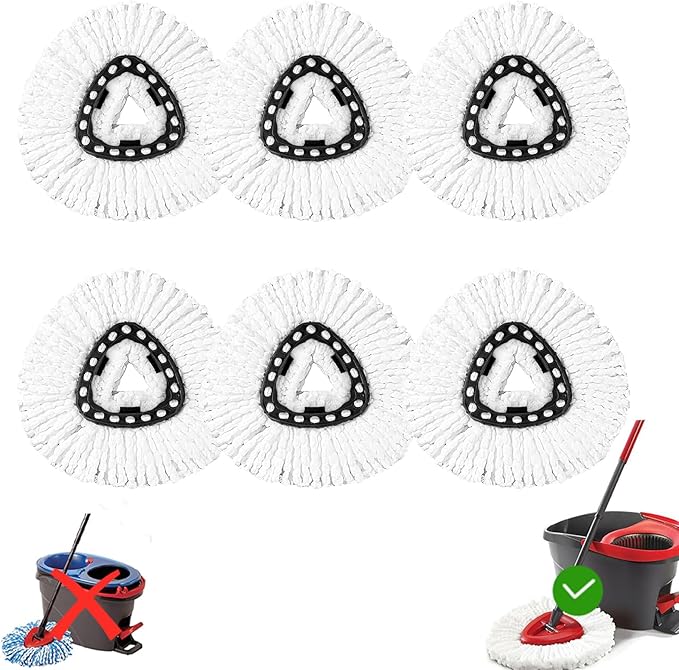 6 Pack Mop Head Replacement Compatible with Oceda Triangle Swivel Mops,Spin Mop Replacement Head 100% Microfiber,Deep Cleaning,EPSUNORISE Replacement Heads Compatible with O Ceda Mop(White)