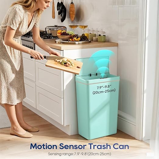 Dopinmin 13 Gallon Trash Can Automatic Trash Can Blue,4 Pack | Touchless Kitchen Garbage Bin with Lid, Smart Motion Sensor Garbage Cans 13 Gallon, 50L Wastebasket for Bathroom Bedroom