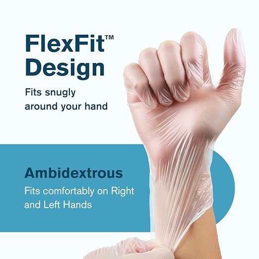 Ridex Disposable Vinyl Gloves - X-Large [100-Count] Powder-Free | Latex-Free Clear Vinyl Gloves, Powder-Free All-Purpose Gloves, Dispenser Box Gloves 100 Pieces, Medical Grade