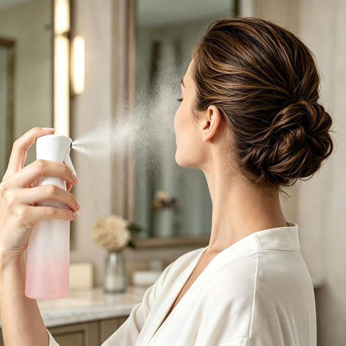 Continuous Fine Mist Spray Bottle, 200ml/6.8oz Gradient Refillable Leakproof Sprayer for Hair Curls Styling, Salon Barber, Skin Care, Pets, Plants & Household Cleaning (Pink)