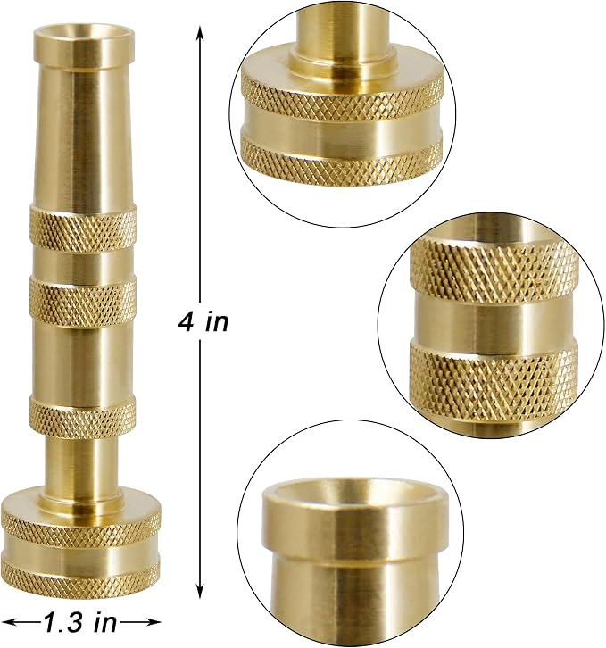 Triumpeek Solid Brass Hose Nozzle, 4 Pack 4"L | Heavy Duty, Garden Hose Nozzle, 8 Rubber Washers