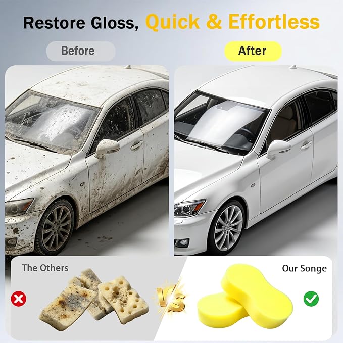 8-Pack Large Car Wash Sponge: Extra Thick Soft Foam Car Sponge for Washing | Big High-Density No Scratch Cleaning Sponge, Giant Bone Super Absorben Sponge for Auto Detailing, Vehicle Cleaning, Household