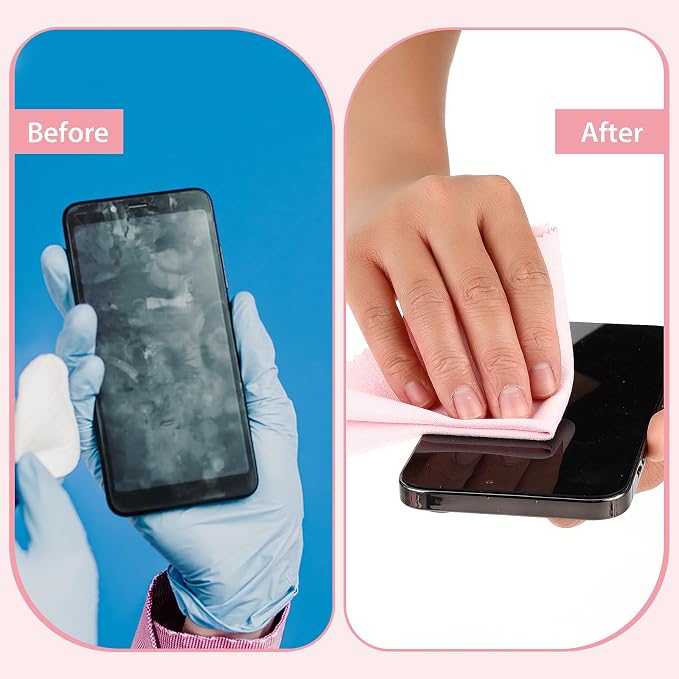 Andibro 10 Pcs Microfibre Glasses Cleaning Cloths, Soft Glasses Cleaner Cloth Lens Cleaning Cloth Reusable Eyeglasses Cleaning Tool for Camera Lens Cell Phone Screens Cleaner Accessories(Pink)