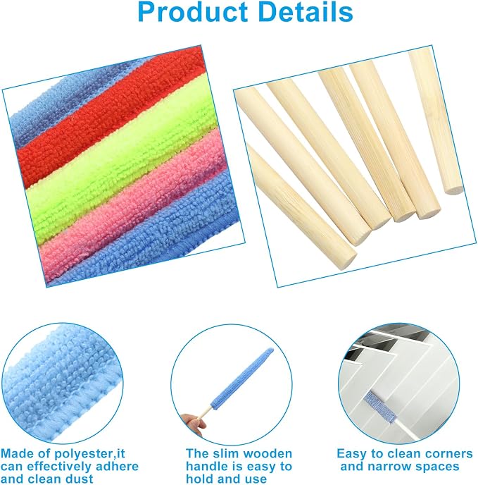 6 Pcs Microfiber Detail Duster Sticks | Mini Duster Crevice Cleaning Tool Kit, For Car Air Vents, Home Blinds, Fans, Windows, Small Spaces, Gap Dust Cleaner
