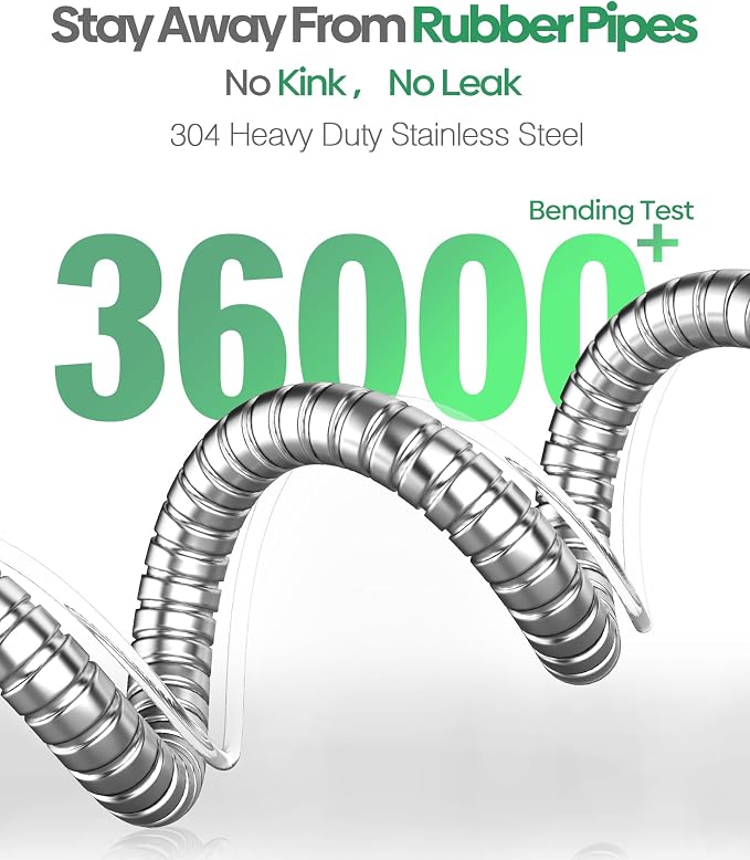 Non-Expandable Metal Garden Hose 30 Feet with Sprayer Nozzle, Flexible, No Kinking, Lightweight & Heavy Duty Water Pipe, Stainless Steel Outdoor Water Hose for Yard 30 ft, Male to Female Connector