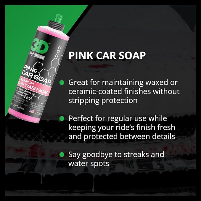 3D Pink Car Soap – 16 oz |pH Neutral Car Wash Soap with High Suds & Cherry Scent | Scratch-Free, High Gloss Shine | Safe on Wax & Sealants | Weekly Car Care (Pack of 2)