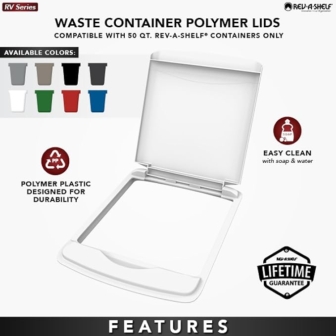 Rev-A-Shelf 50 Qt Under Sink Garbage Can Lid for Base Kitchen and Bathroom Cabinet, Replacement Plastic Trash Bin Lid Only, White, RV-50-LID-1