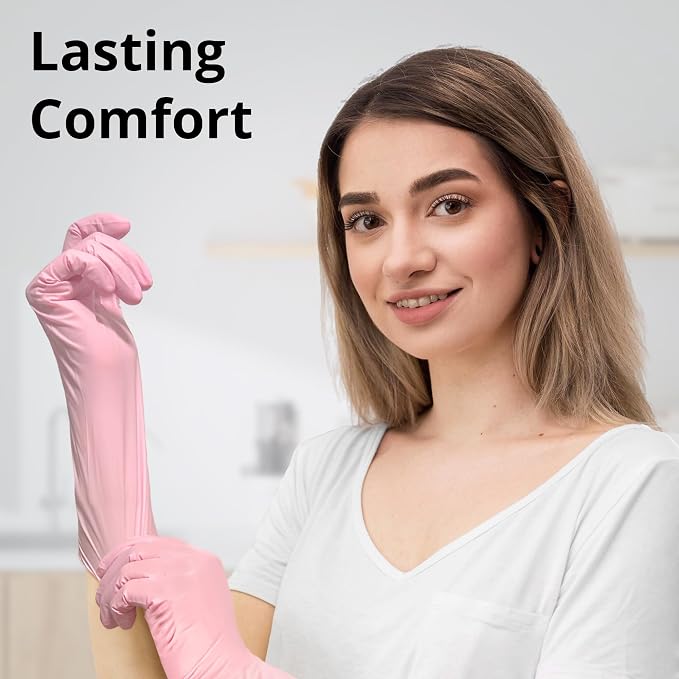 SwiftGrip Disposable Nitrile Dishwashing Gloves, Extended 12 Inches Cuff, 6-mil, Cherry Blossom Cleaning Gloves, Latex-Free
