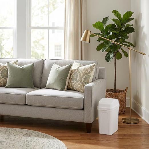 Idotry 1.8 Gallon Small Bathroom Plastic Trash Can with Swing Lid, White | 7 L Swing Top Lid Waste Basket, Space-Saving Slim Shape, Small Garbage Can for Office, Bedroom, Under Sink, Near Desk