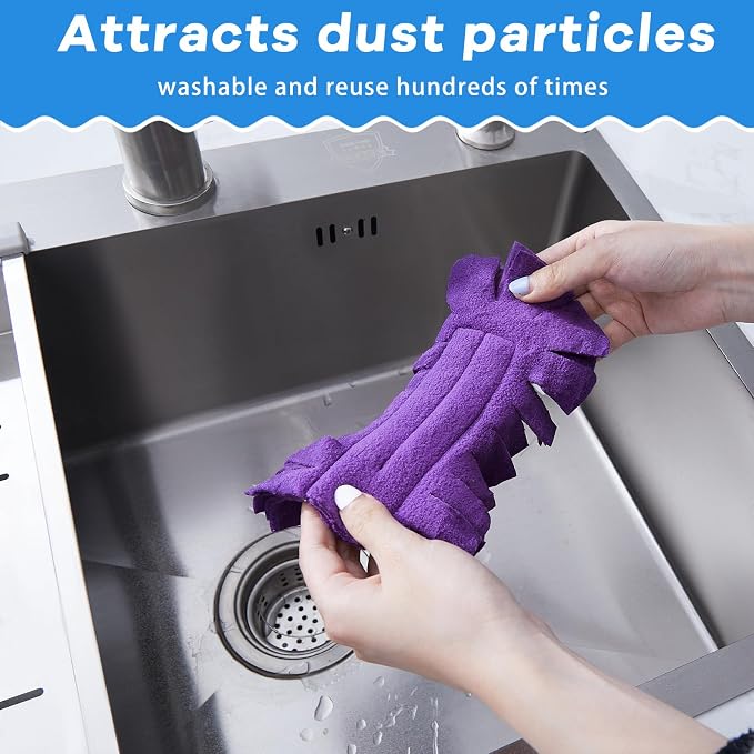 Zubebe 3 Pcs Reusable Duster Refills Fleece,Yellow, Blue, Purple | Soft Polyester Fiber Flat Duster Refill Multi Surface Washable Cleaning Pad Tools for Home, Blinds, Car, Pet, Furniture, Fans