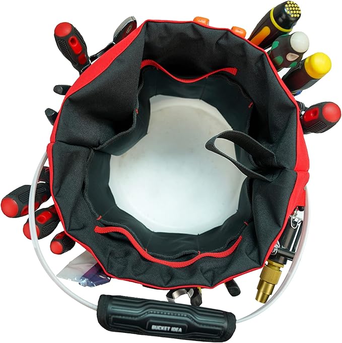 MELOTOUGH Bucket Caddy Organizer Bucket Tool Organizer for Garden Tools Fit 3.5 to 5 Gallon Bucket (Red)