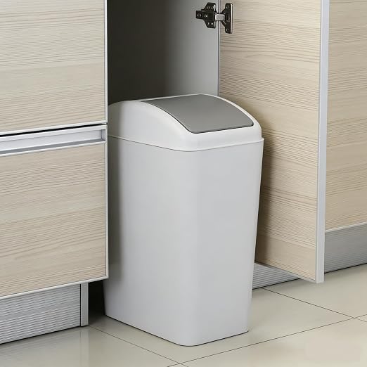 4.5 Gallon Swing-Top Trash Can, Small Waste Bin | Removable Lid, Compact Garbage Bin for Under-Counter, Kitchen, Bathroom, Bedroom or Office, Gray