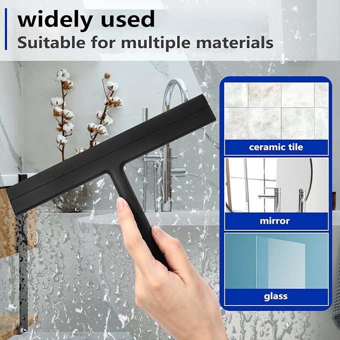 wlich 8 Inch Shower Squeegee, Silicone Squeegee for Glass Doors with 1 Hook | Streak-Free Cleaning, No-Drill Storage Hook, Non-Slip Handle, for Home, Hotel, Gym, Office Glass, Mirrors, Tiles, Windows