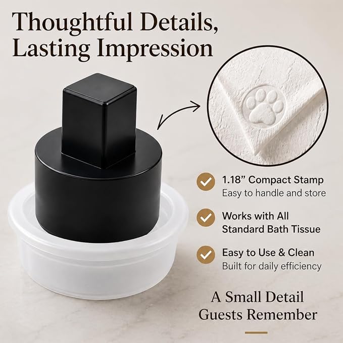Toilet Paper Stamp Seal Press, Dog Paw Embosser with Water Reservoir | Dog Paw stamp, 1.18 in toilet tissue embosser for pet-friendly stays, staging, housekeeping
