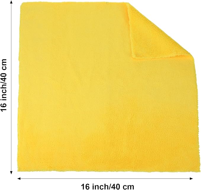 Shimeyao 30 Pcs 16 x 16 Inch Edgeless Microfiber Plush Towels for Cars Detailing Drying Wash Polishing Absorbent Cleaning Cloths, 500 GSM (Black, Yellow)