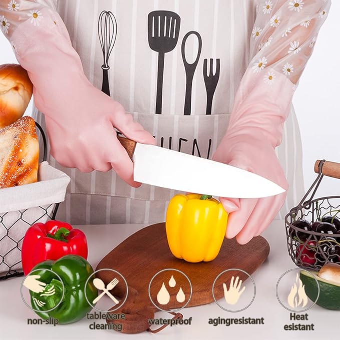 KAQ Dishwashing Gloves - 3 Pairs Reusable Non-Slip Rubber Kitchen Gardening Household Gloves